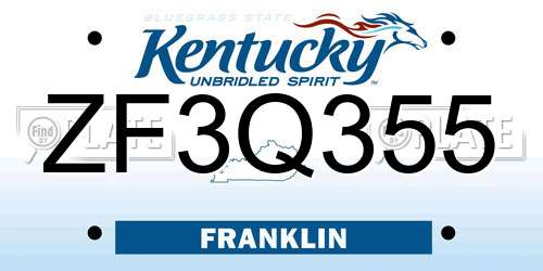 ZF3Q355 Kentucky License Plate