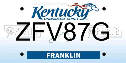 ZFV87G Kentucky License Plate
