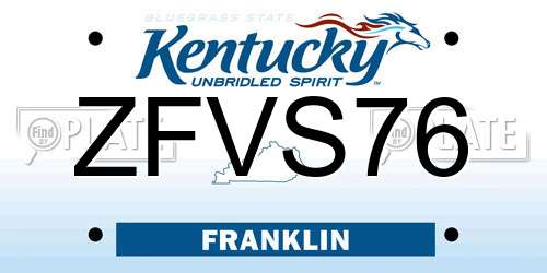 ZFVS76 Kentucky License Plate