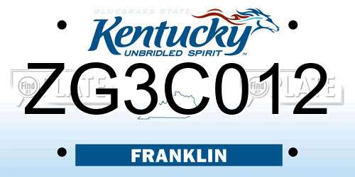 ZG3C012 Kentucky License Plate