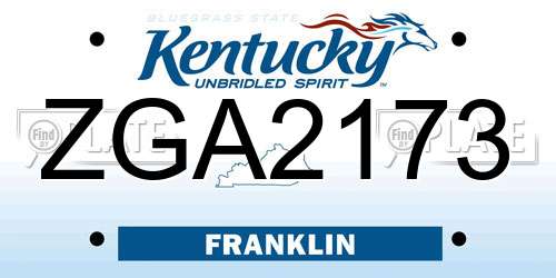 ZGA2173 Kentucky License Plate