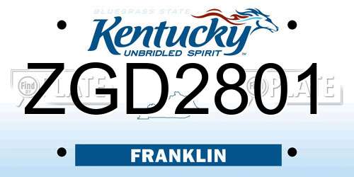 ZGD2801 Kentucky License Plate