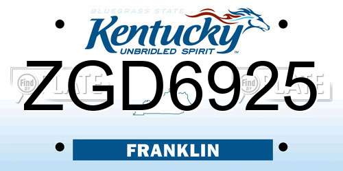 ZGD6925 Kentucky License Plate