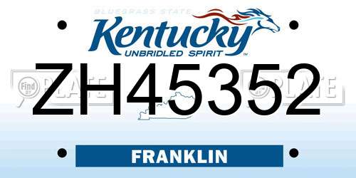 ZH45352 Kentucky License Plate