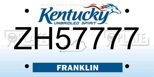 ZH57777 Kentucky License Plate