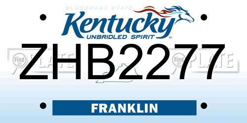 ZHB2277 Kentucky License Plate
