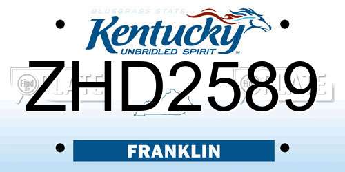 ZHD2589 Kentucky License Plate