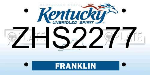 ZHS2277 Kentucky License Plate