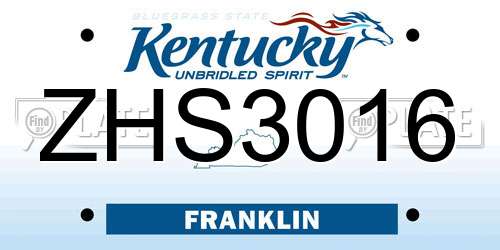ZHS3016 Kentucky License Plate