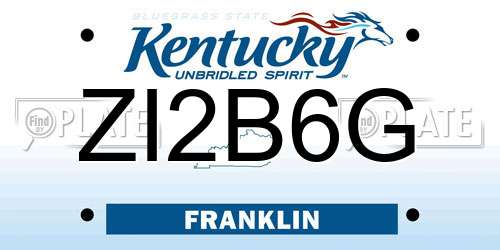 ZI2B6G Kentucky License Plate