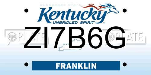 ZI7B6G Kentucky License Plate