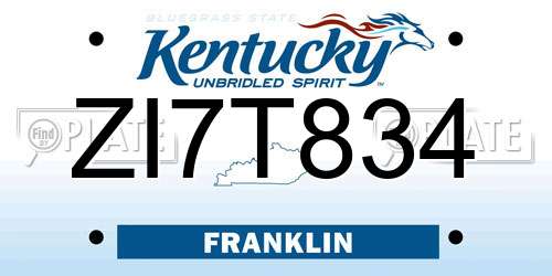 ZI7T834 Kentucky License Plate