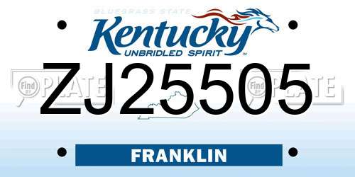 ZJ25505 Kentucky License Plate