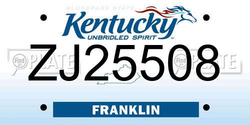 ZJ25508 Kentucky License Plate