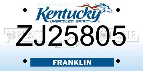 ZJ25805 Kentucky License Plate