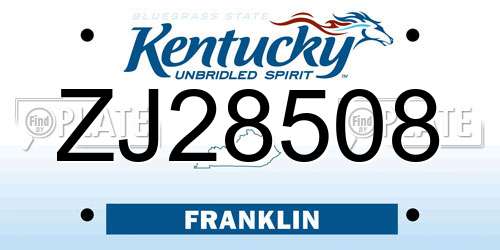 ZJ28508 Kentucky License Plate
