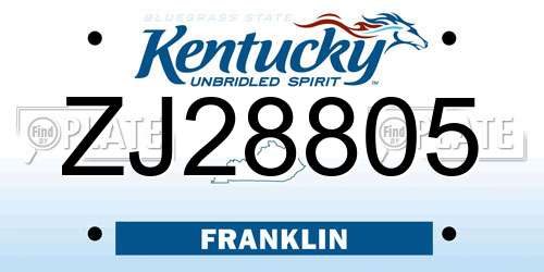 ZJ28805 Kentucky License Plate