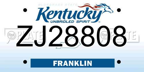 ZJ28808 Kentucky License Plate
