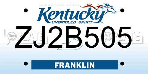 ZJ2B505 Kentucky License Plate