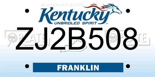 ZJ2B508 Kentucky License Plate