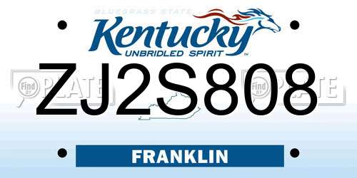 ZJ2S808 Kentucky License Plate