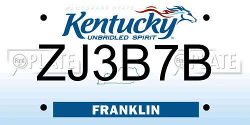 ZJ3B7B Kentucky License Plate