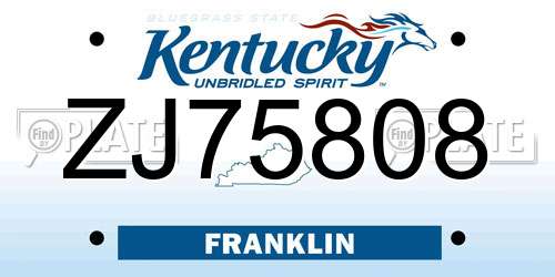 ZJ75808 Kentucky License Plate