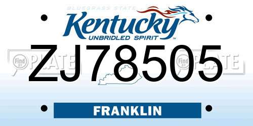 ZJ78505 Kentucky License Plate