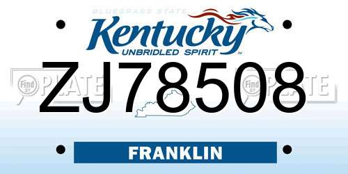 ZJ78508 Kentucky License Plate