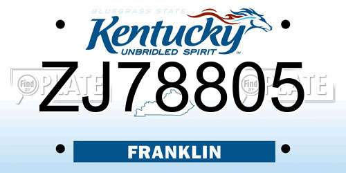 ZJ78805 Kentucky License Plate