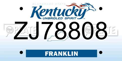 ZJ78808 Kentucky License Plate
