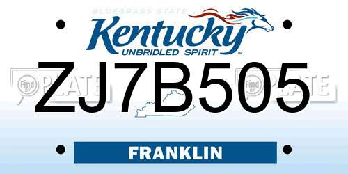 ZJ7B505 Kentucky License Plate