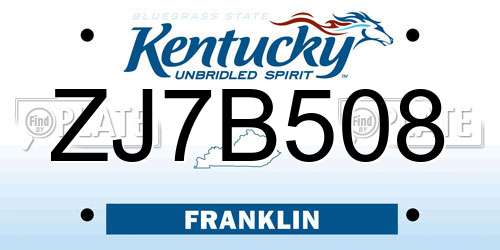 ZJ7B508 Kentucky License Plate