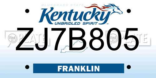 ZJ7B805 Kentucky License Plate