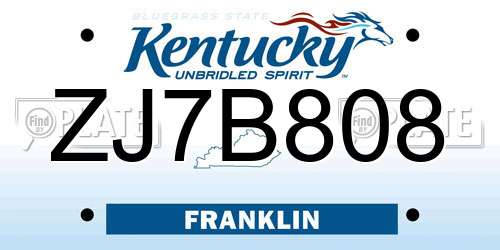 ZJ7B808 Kentucky License Plate