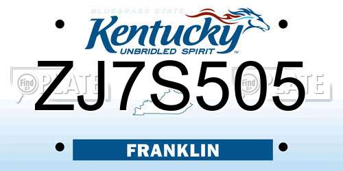 ZJ7S505 Kentucky License Plate