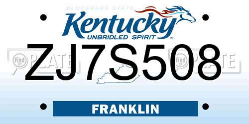 ZJ7S508 Kentucky License Plate