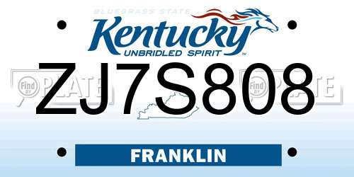 ZJ7S808 Kentucky License Plate