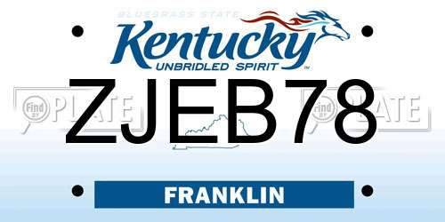 ZJEB78 Kentucky License Plate