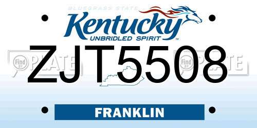 ZJT5508 Kentucky License Plate