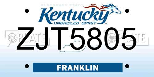 ZJT5805 Kentucky License Plate