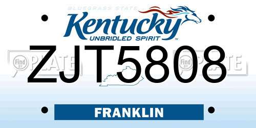 ZJT5808 Kentucky License Plate