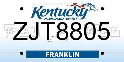 ZJT8805 Kentucky License Plate
