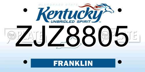 ZJZ8805 Kentucky License Plate