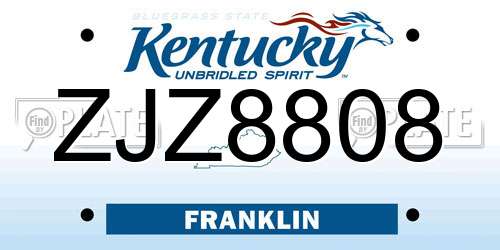 ZJZ8808 Kentucky License Plate