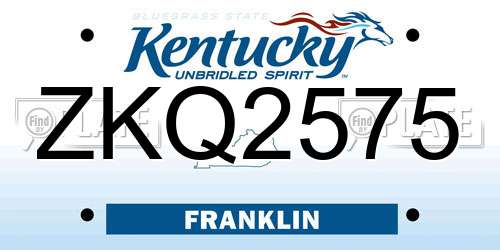 ZKQ2575 Kentucky License Plate