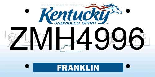 ZMH4996 Kentucky License Plate