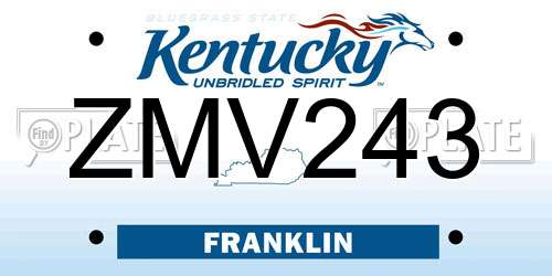 ZMV243 Kentucky License Plate
