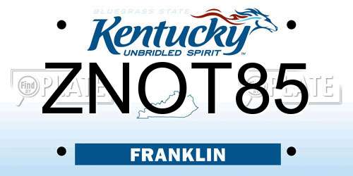 ZNOT85 Kentucky License Plate