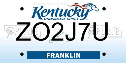 ZO2J7U Kentucky License Plate